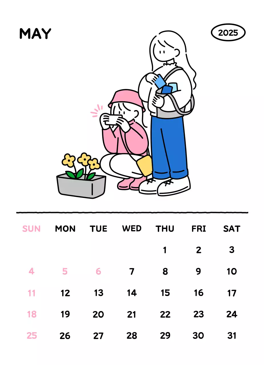 Kalender bergambar dengan gaya garis yang cantik