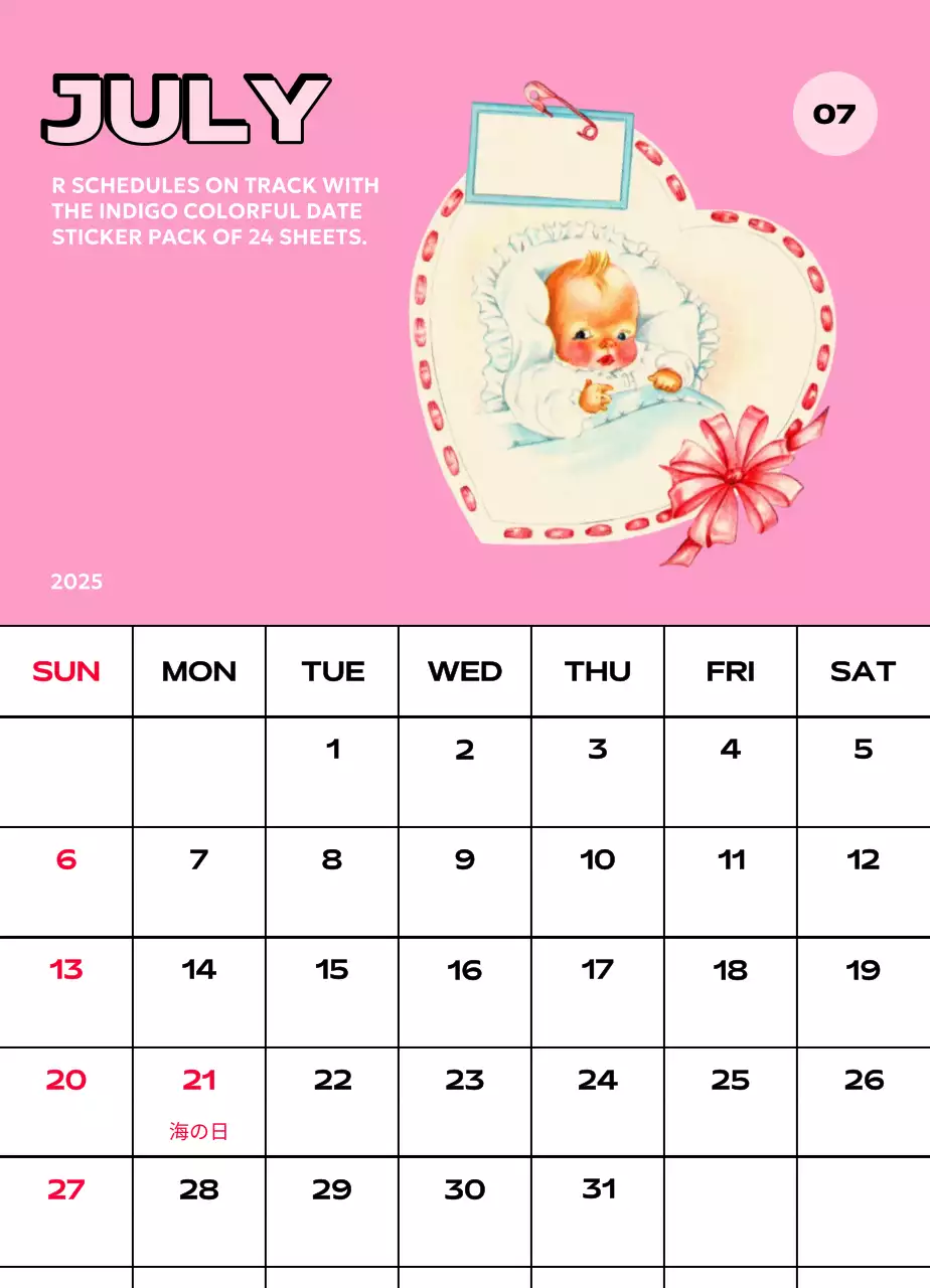 様々なレトロなイラストが描かれたカラフルなカレンダーカレンダー