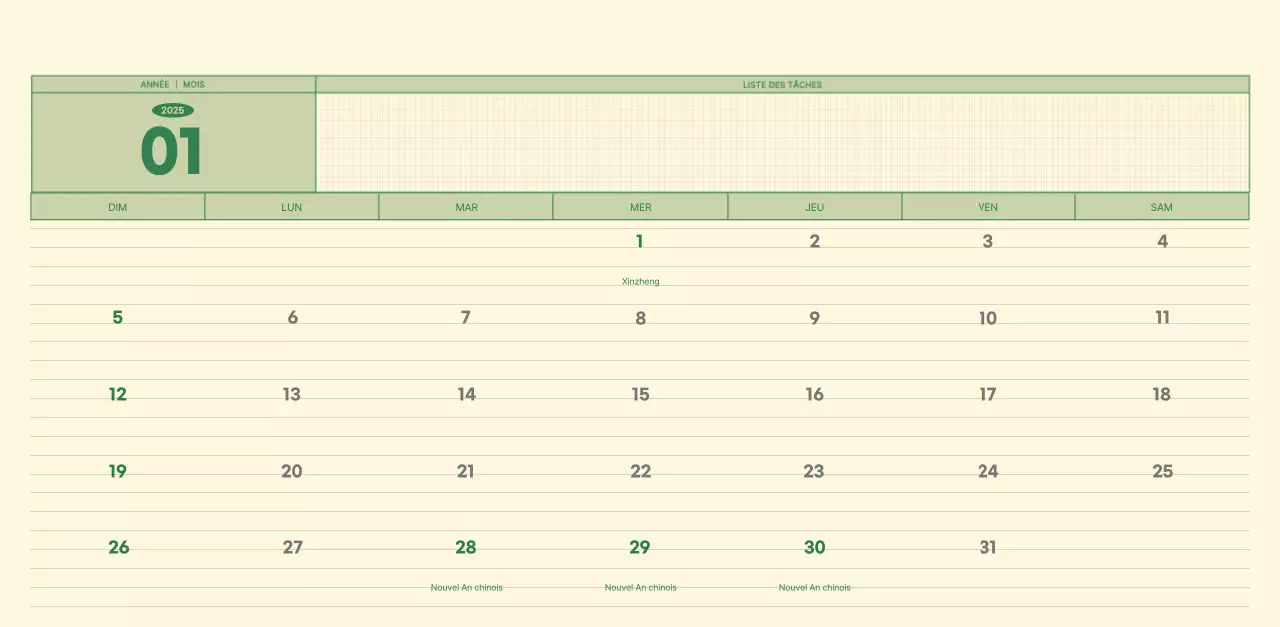 Calendrier mural SAT D-Day concept notepad en vert et jaune clair