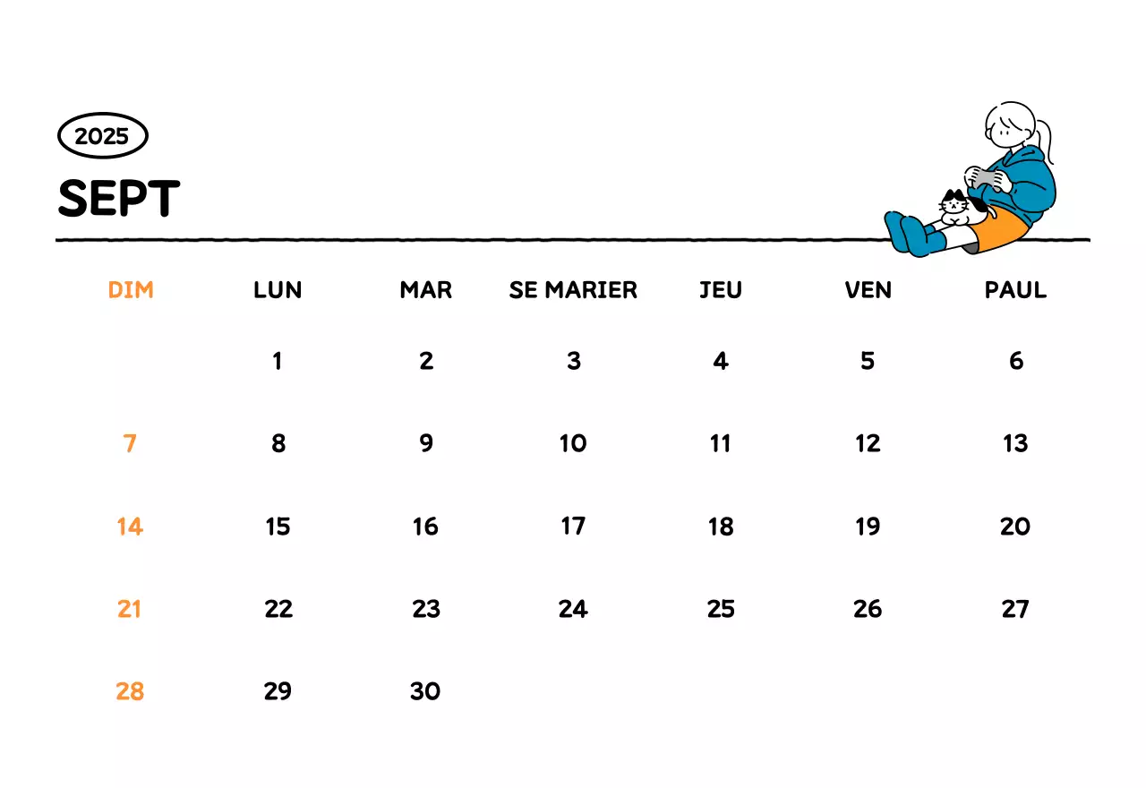 Calendrier illustré avec un joli style de lignes