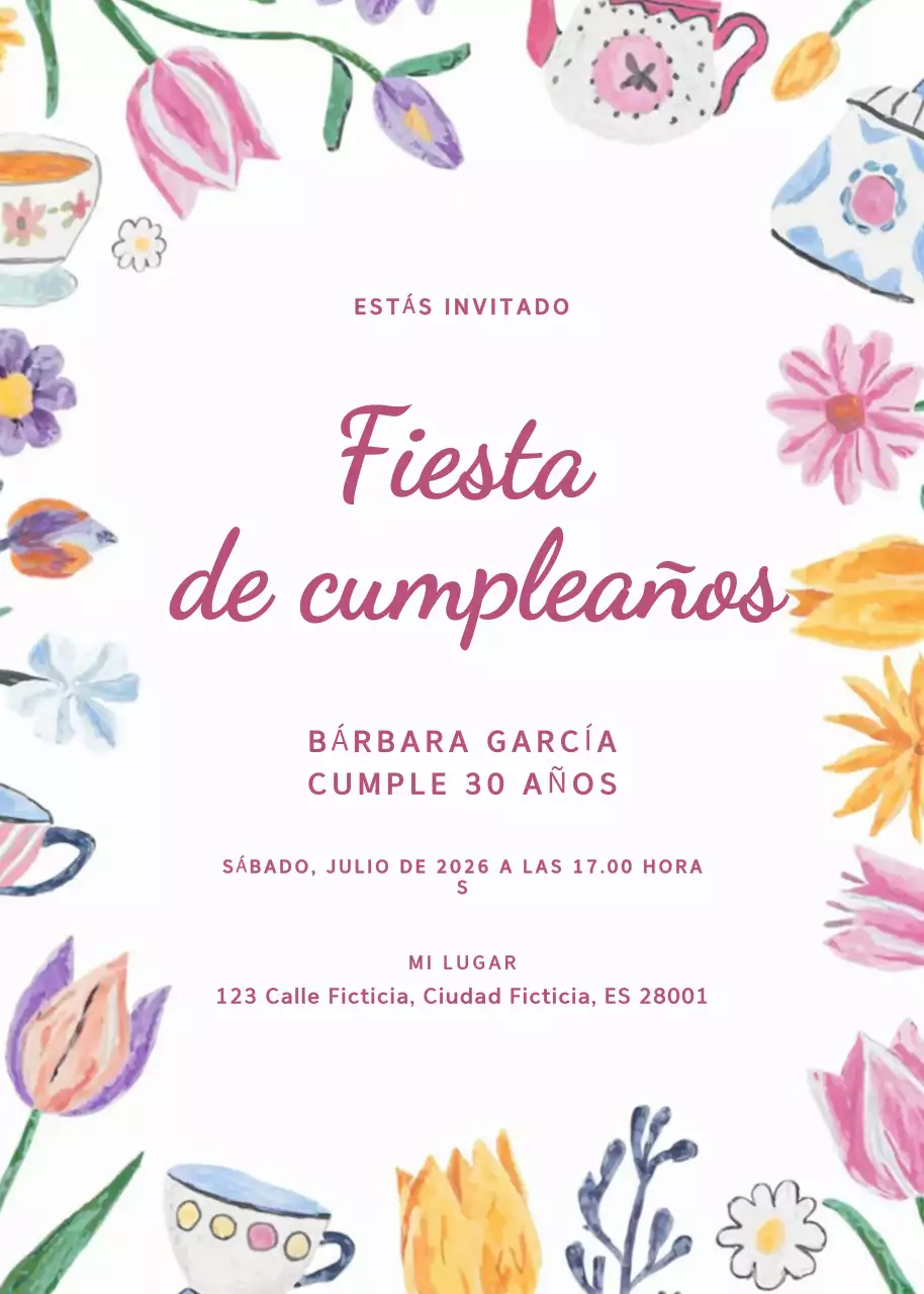 Invitación de cumpleaños floral y colorida