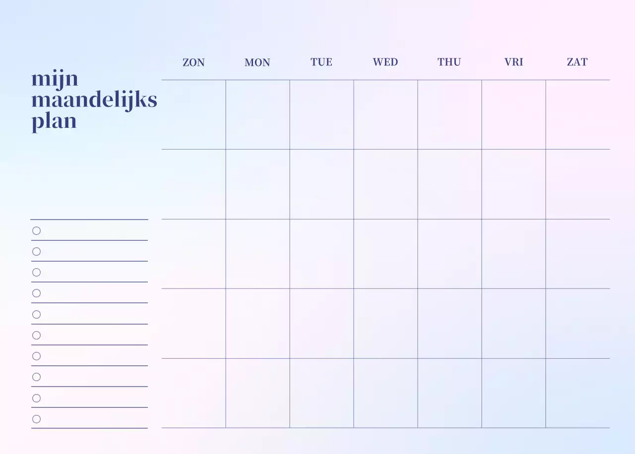 Minimalistische kalender met kleurverloop