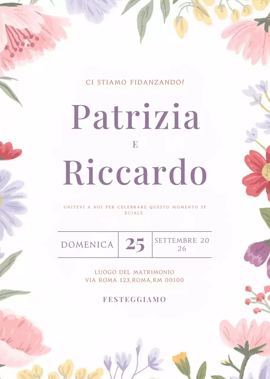 invito di fidanzamento floreale rosa