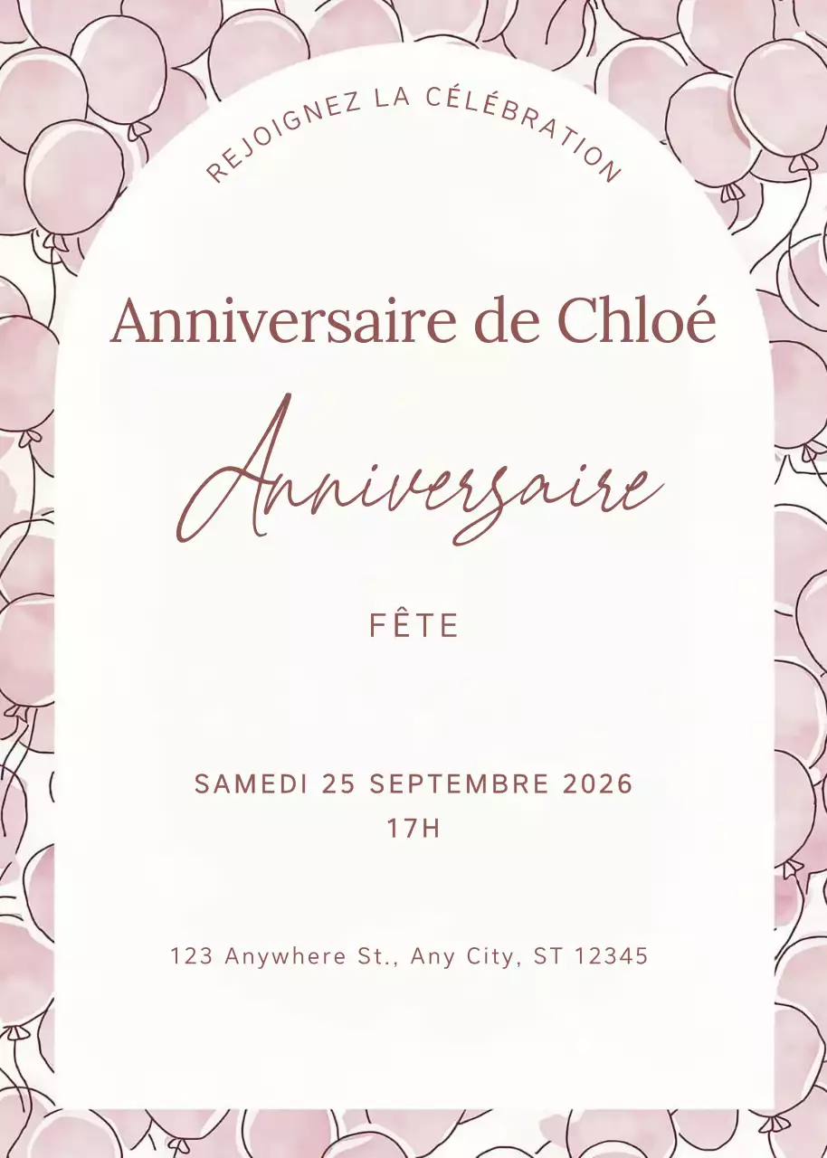 Invitation d'anniversaire élégante en rose