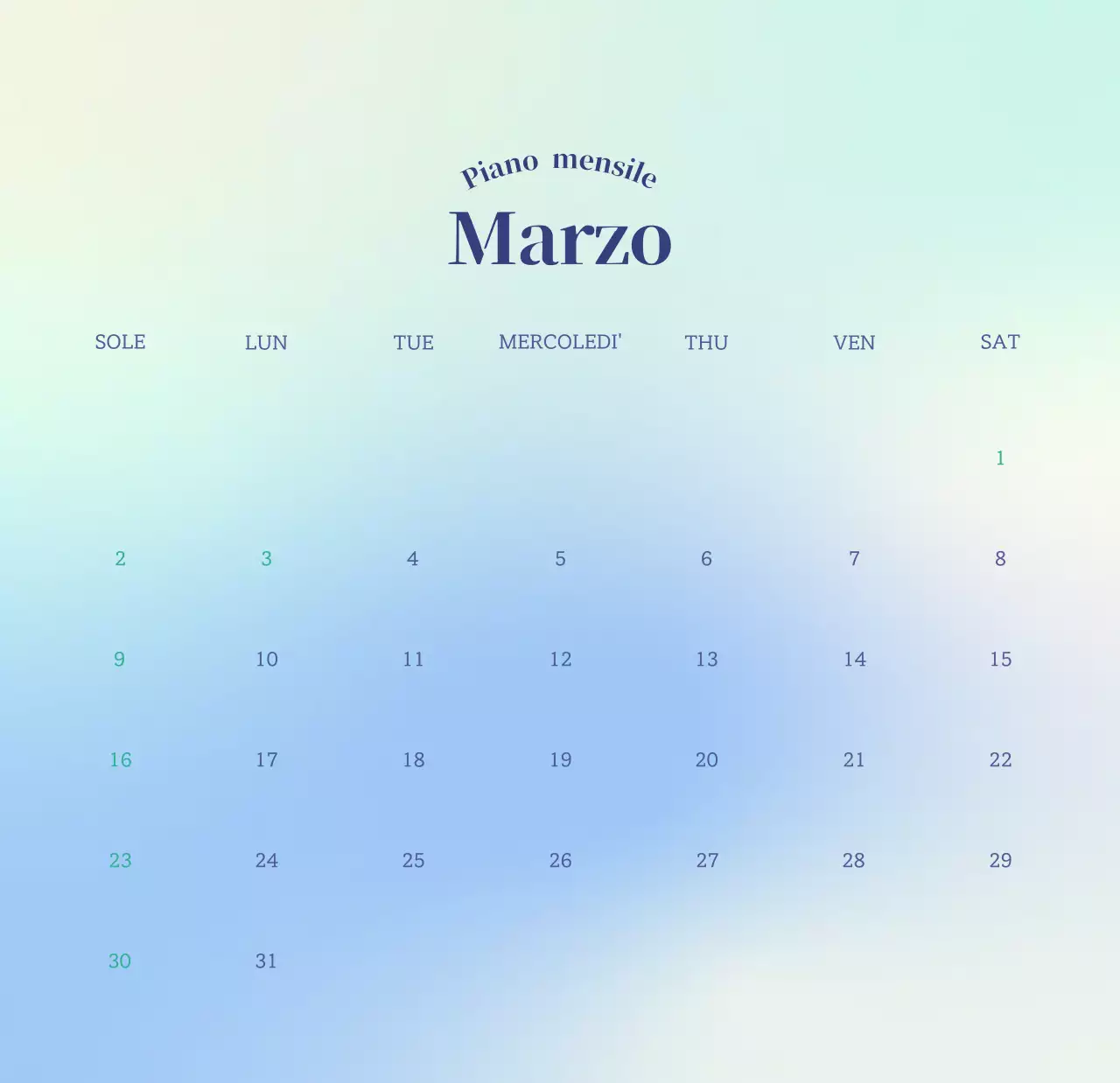 Calendario minimalista a gradi