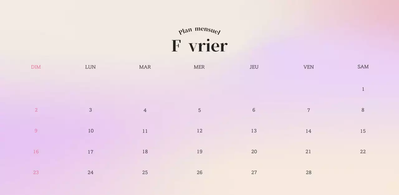 Calendrier minimaliste dégradé