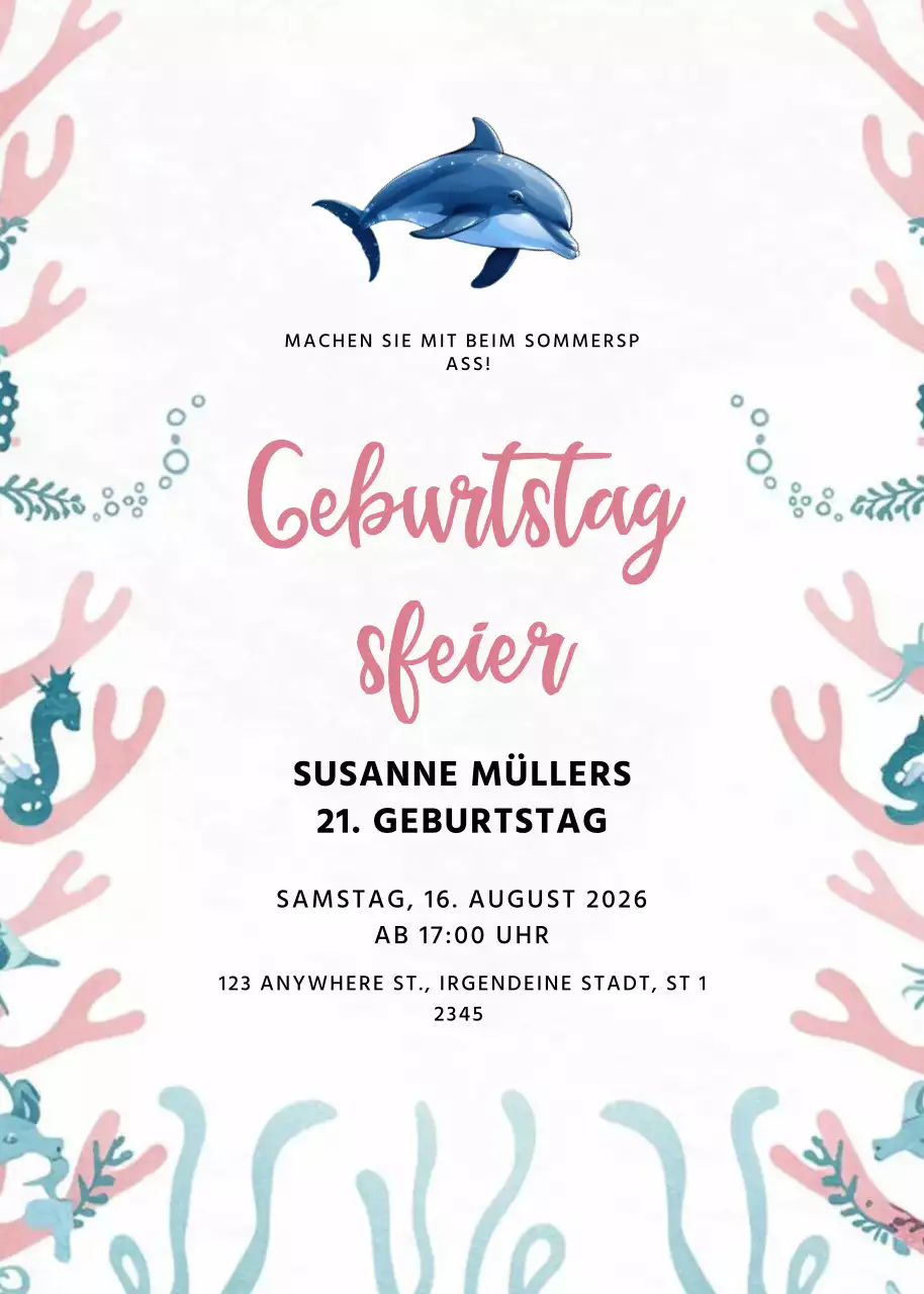 Pinke verspielte Geburtstagseinladung