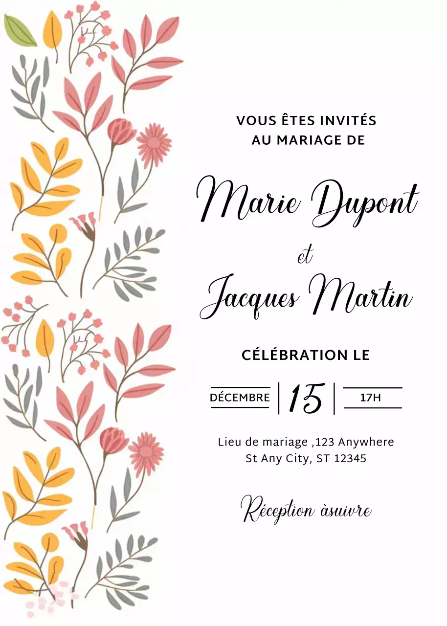 invitation de mariage floral beige