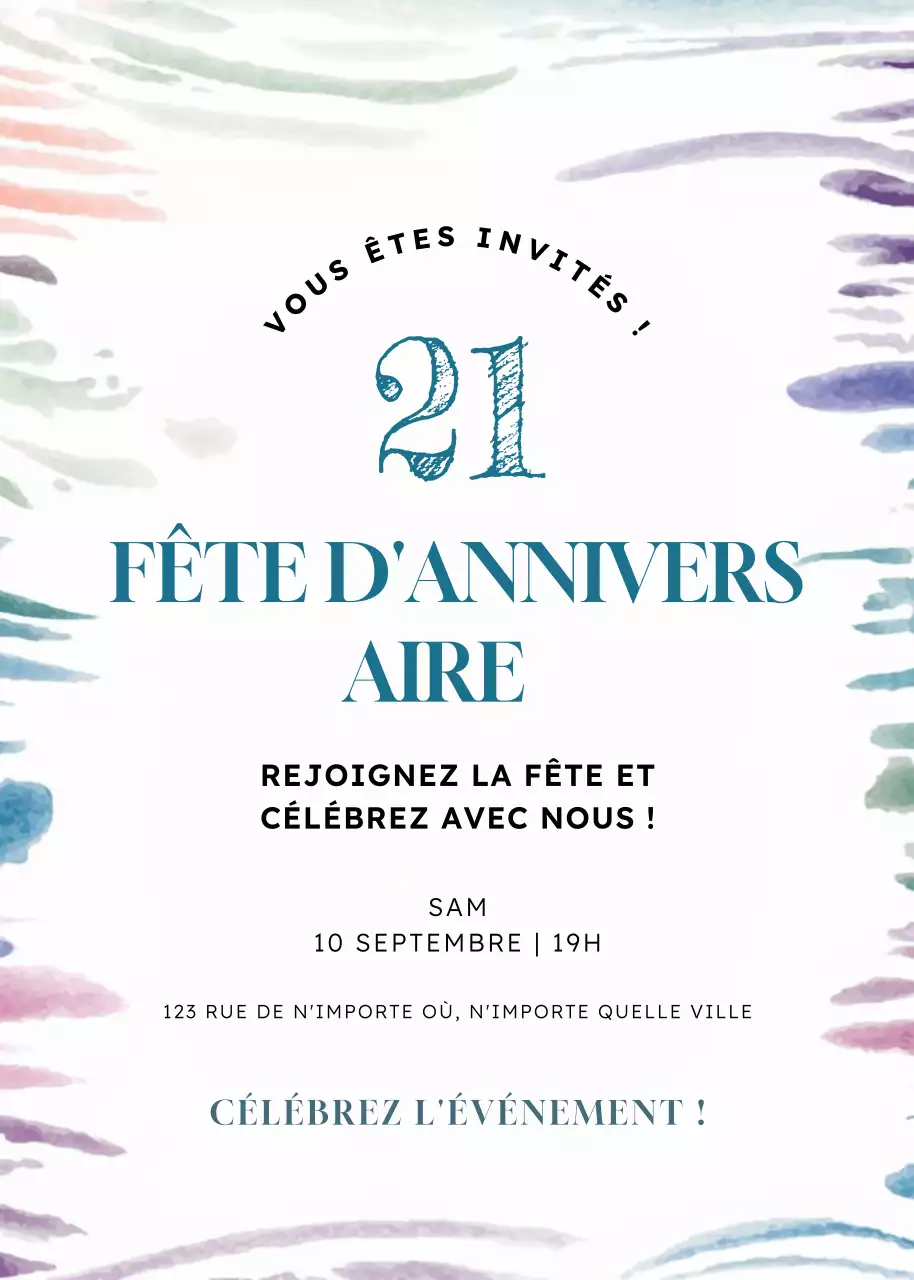 Invitation d'anniversaire élégante et colorée