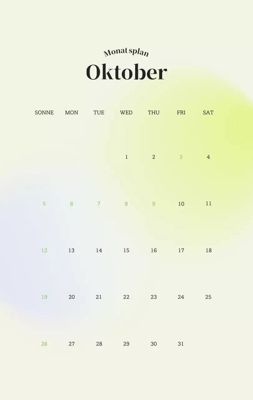 Minimalistischer Kalender mit Farbverlauf