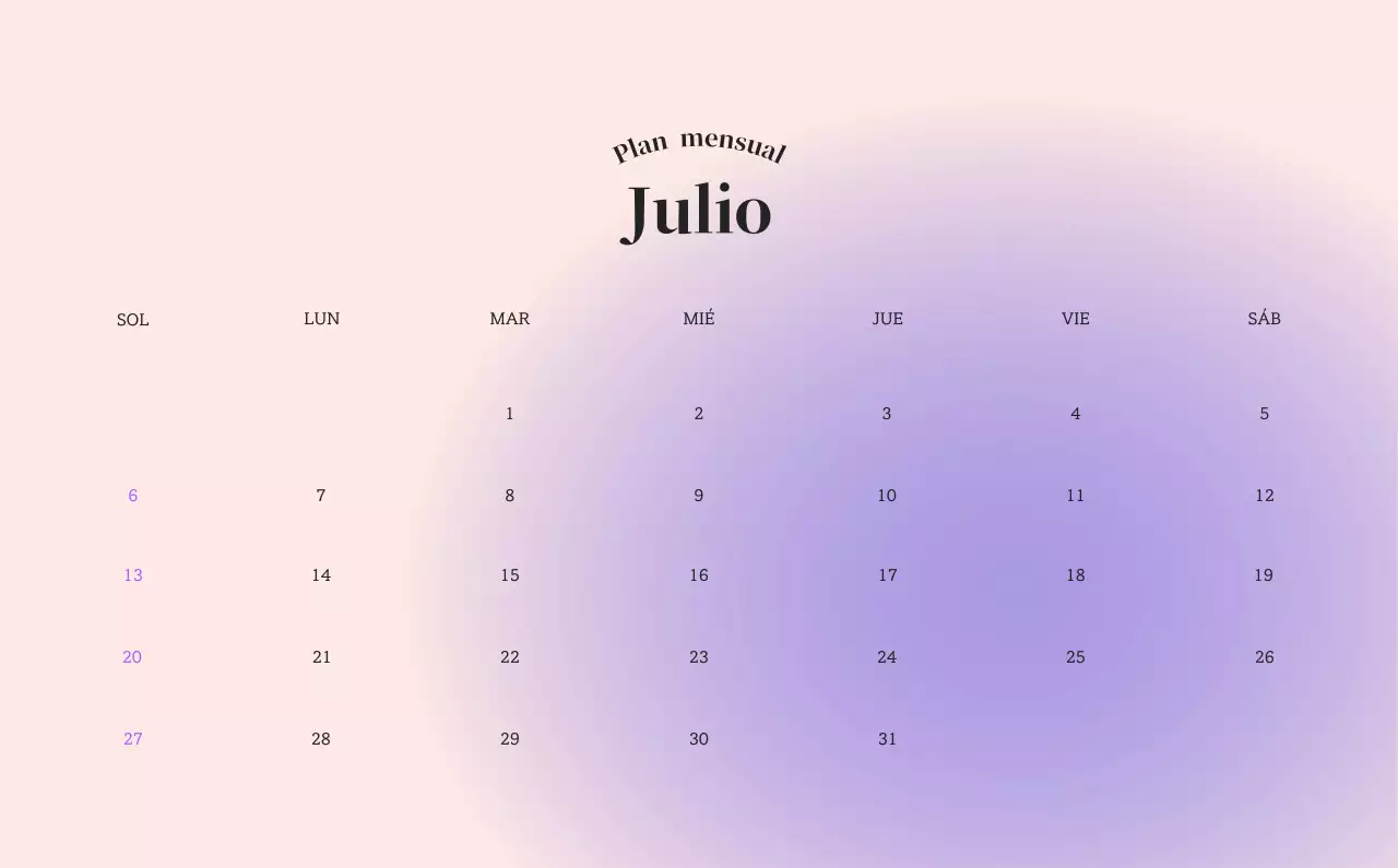 Calendario minimalista degradado