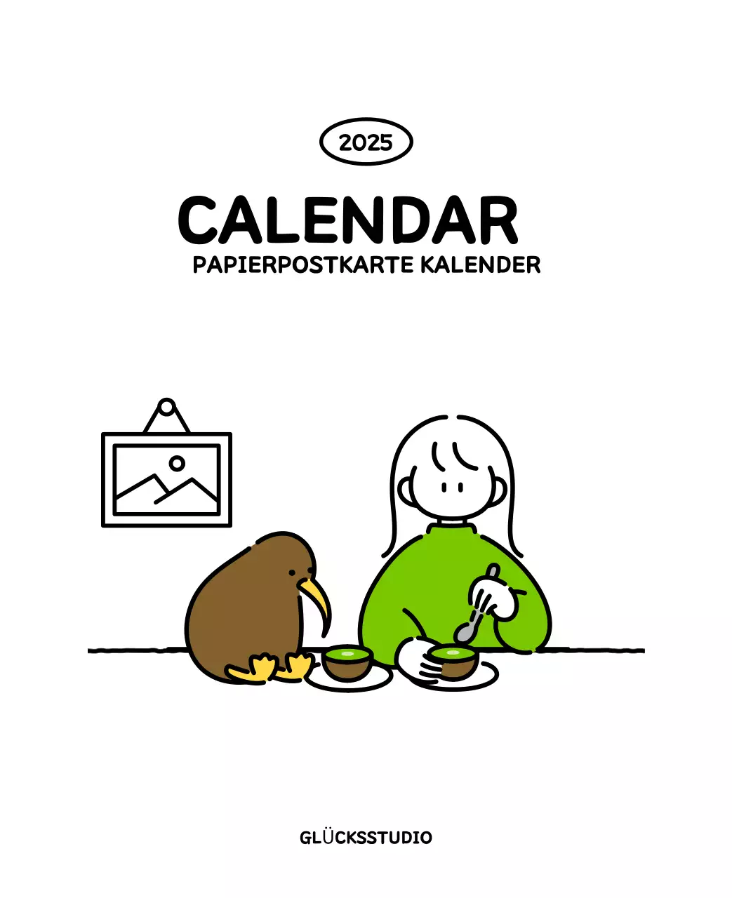 Illustrierter Kalender mit schönem Linienstil