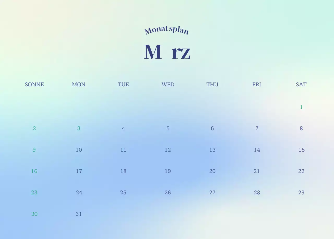 Minimalistischer Kalender mit Farbverlauf