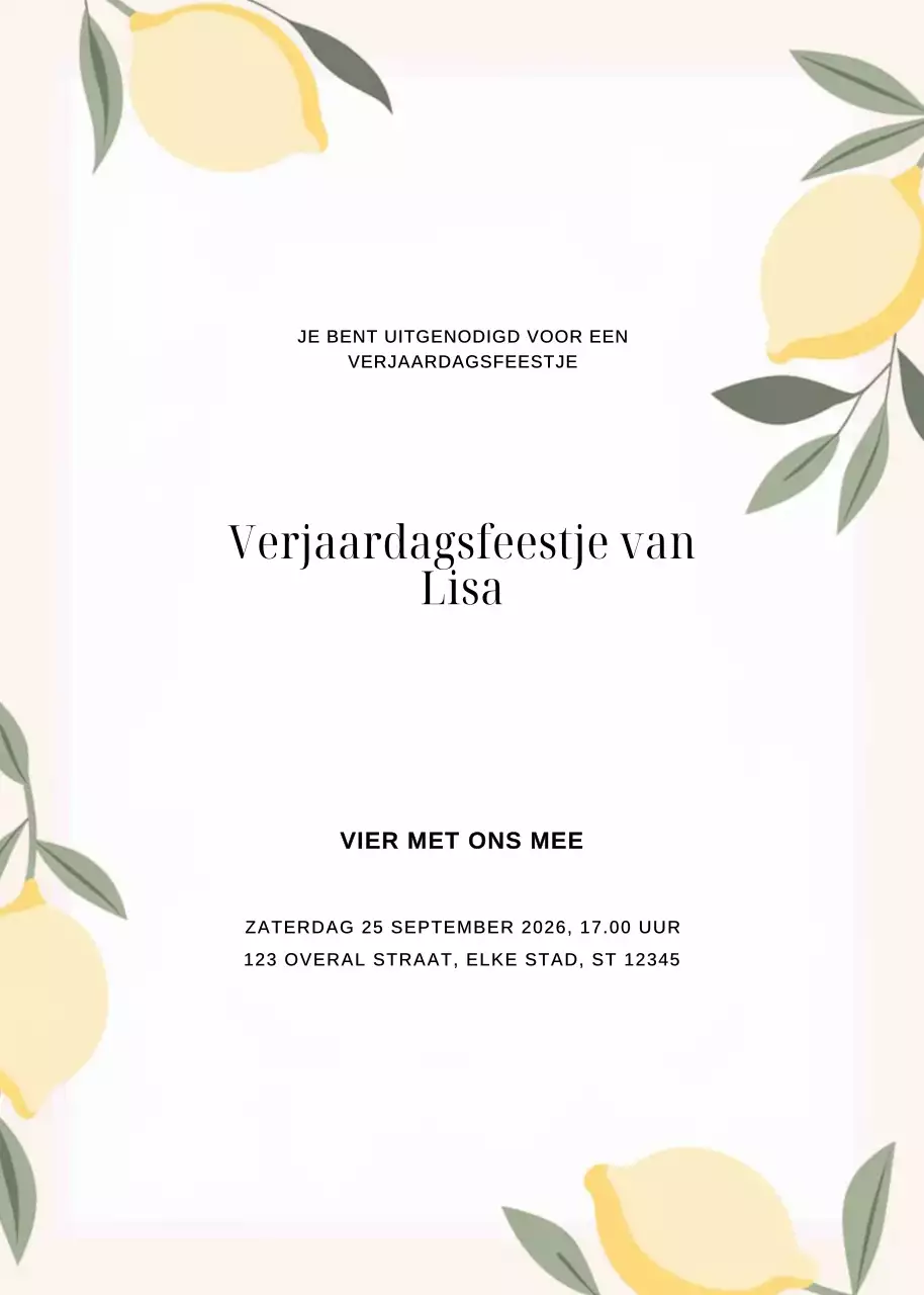 Gele elegante verjaardagsuitnodiging