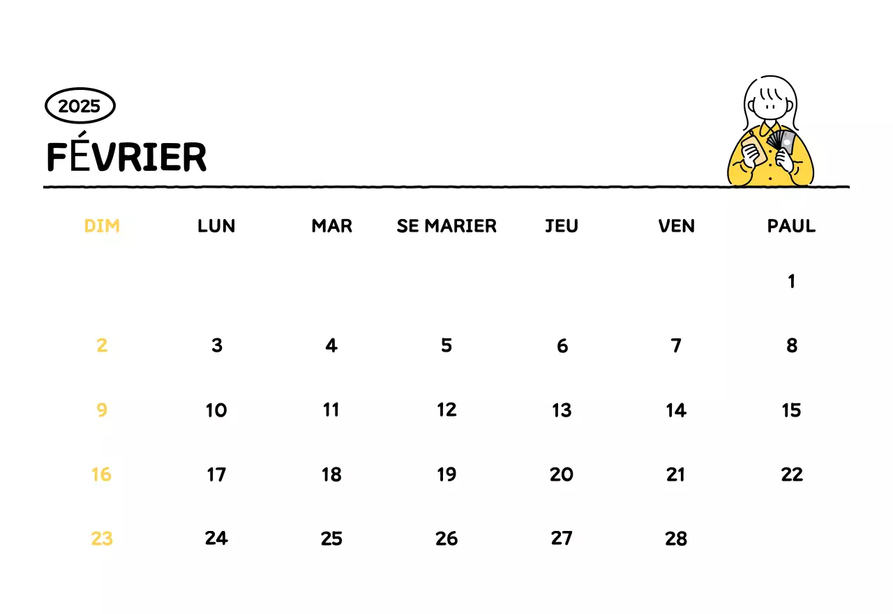 Calendrier illustré avec un joli style de lignes