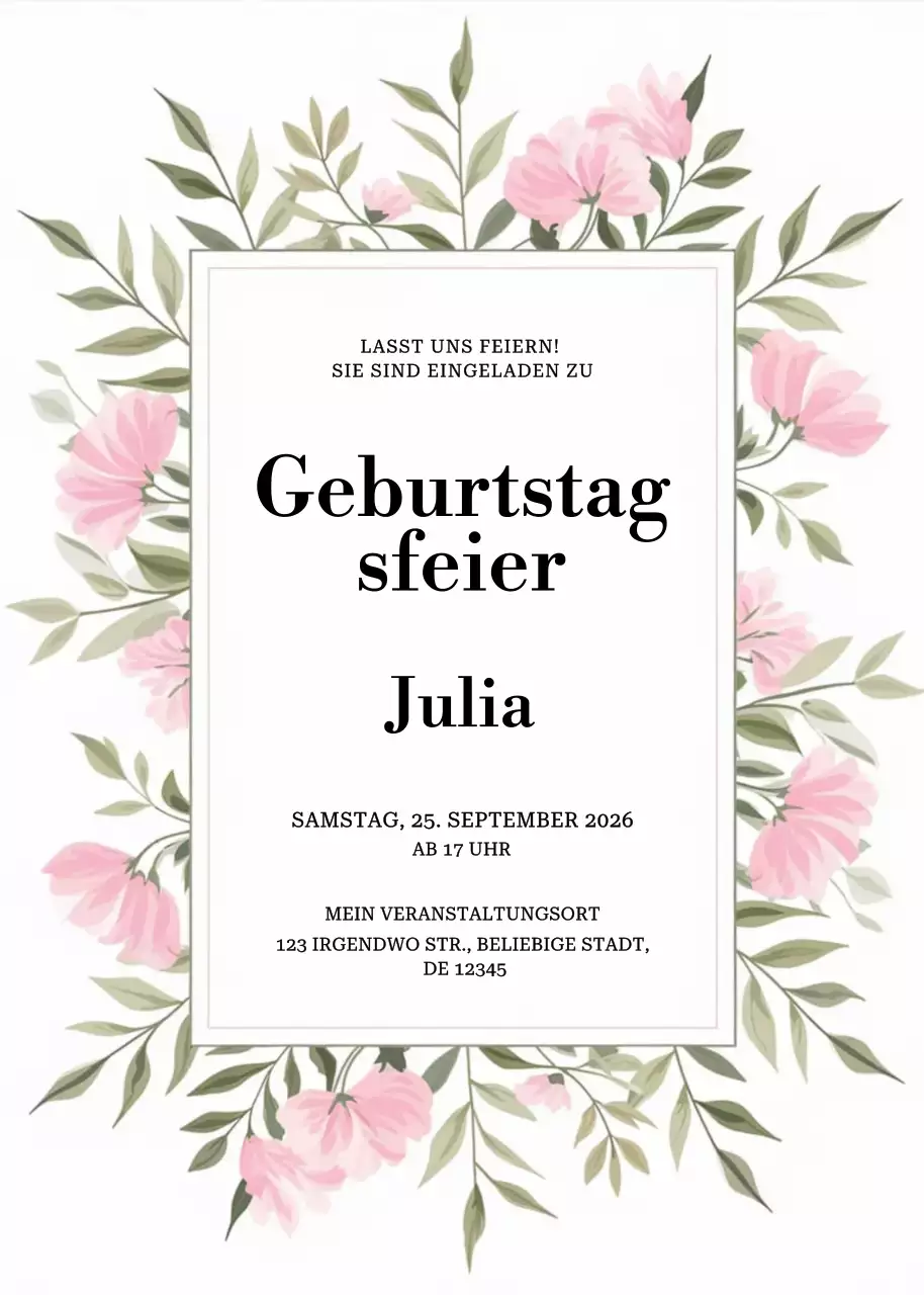 Rosa Blumengeburtstagseinladung