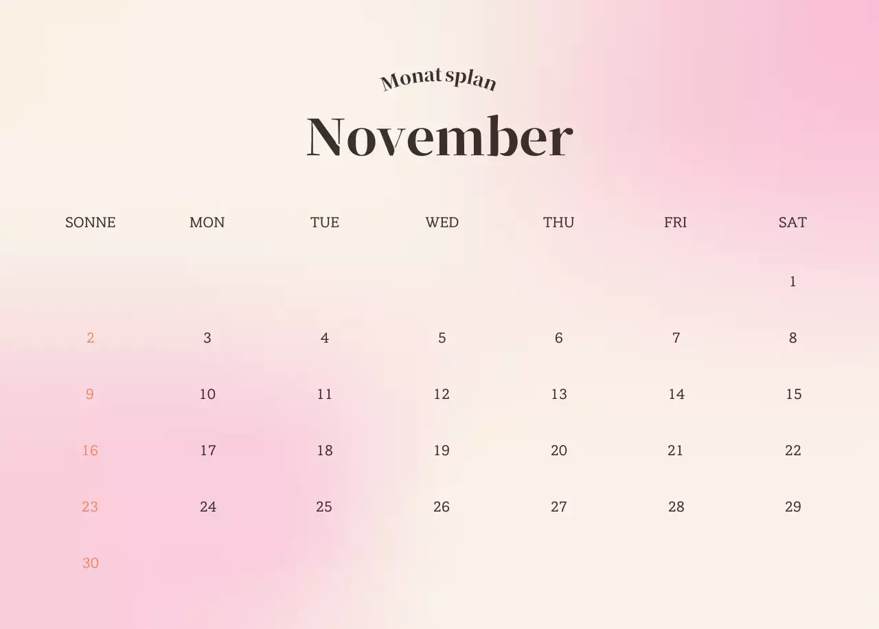 Minimalistischer Kalender mit Farbverlauf