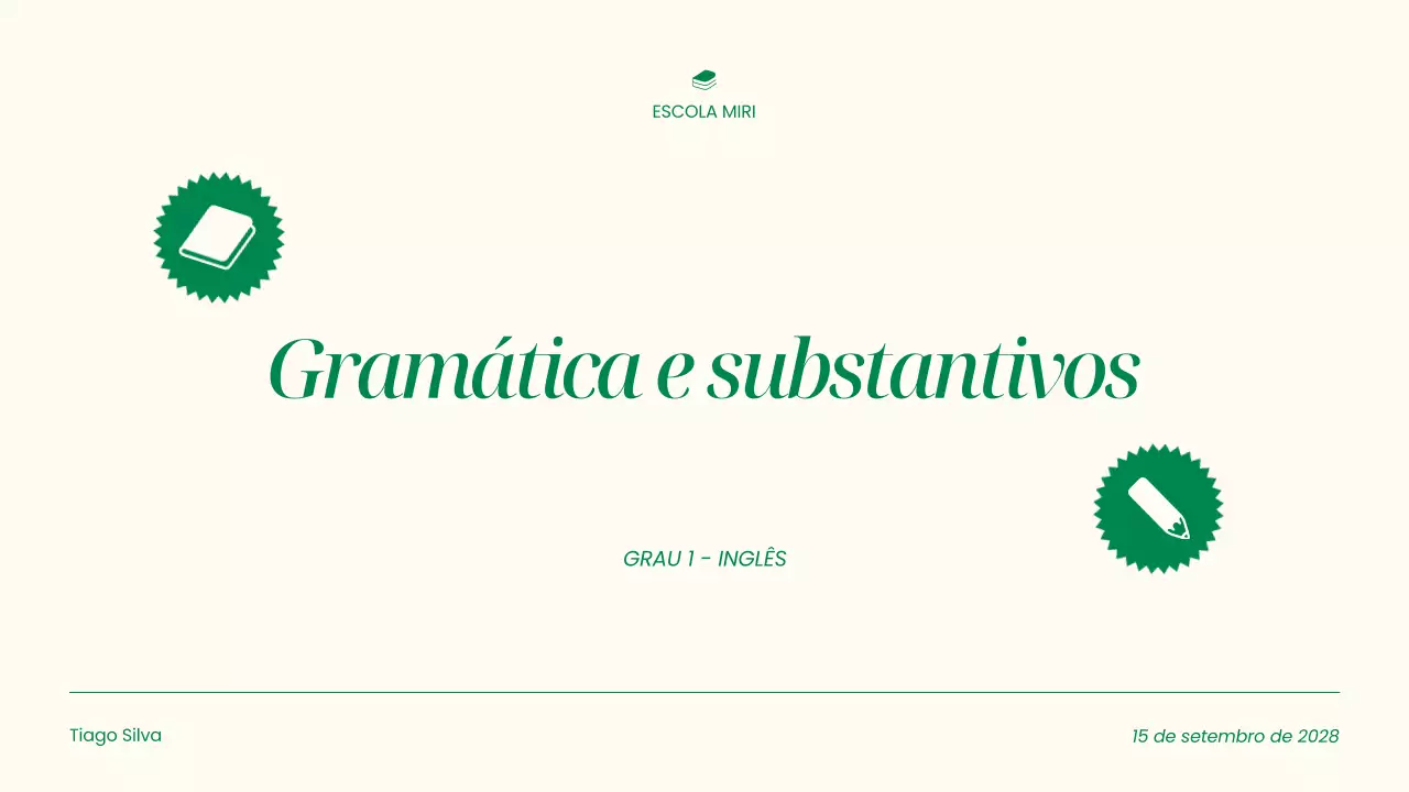 Apresentação da gramática simples bege e dos substantivos