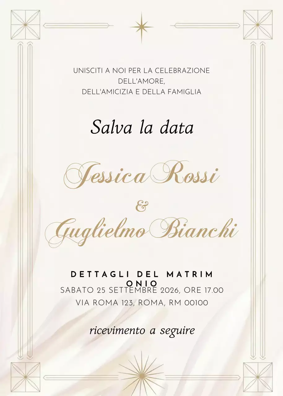 invito di nozze elegante in oro
