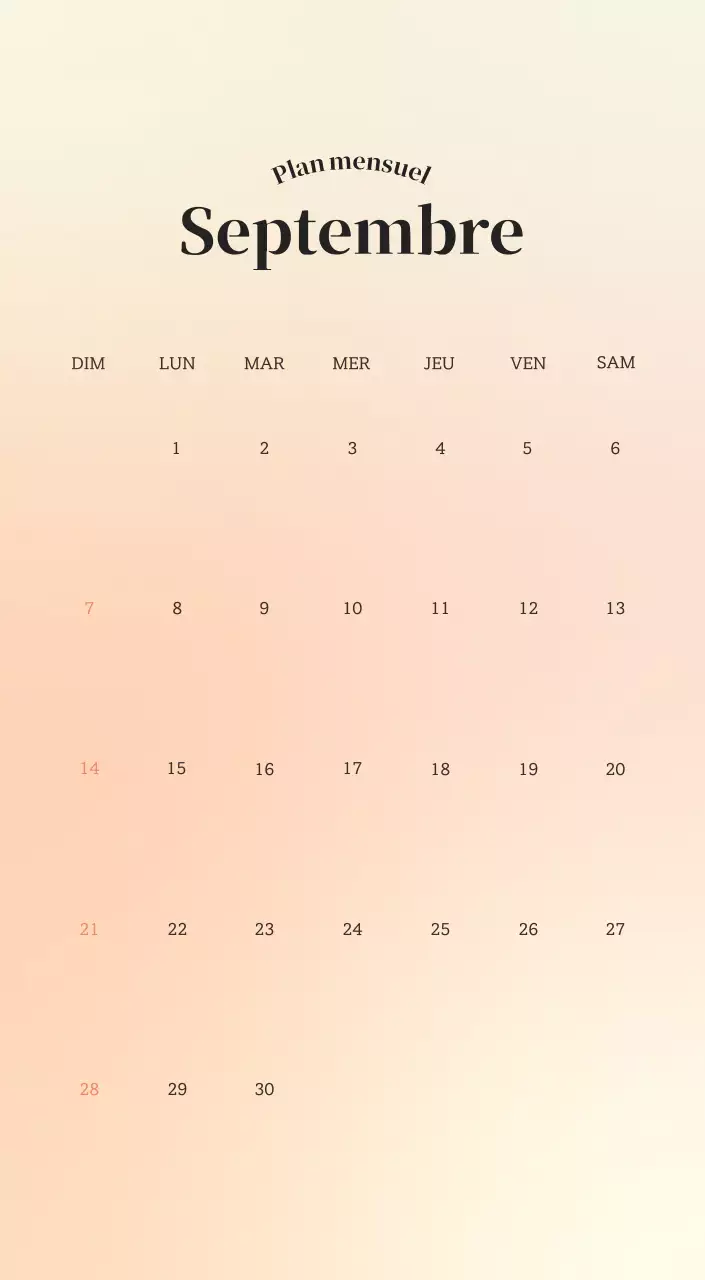 Calendrier minimaliste dégradé