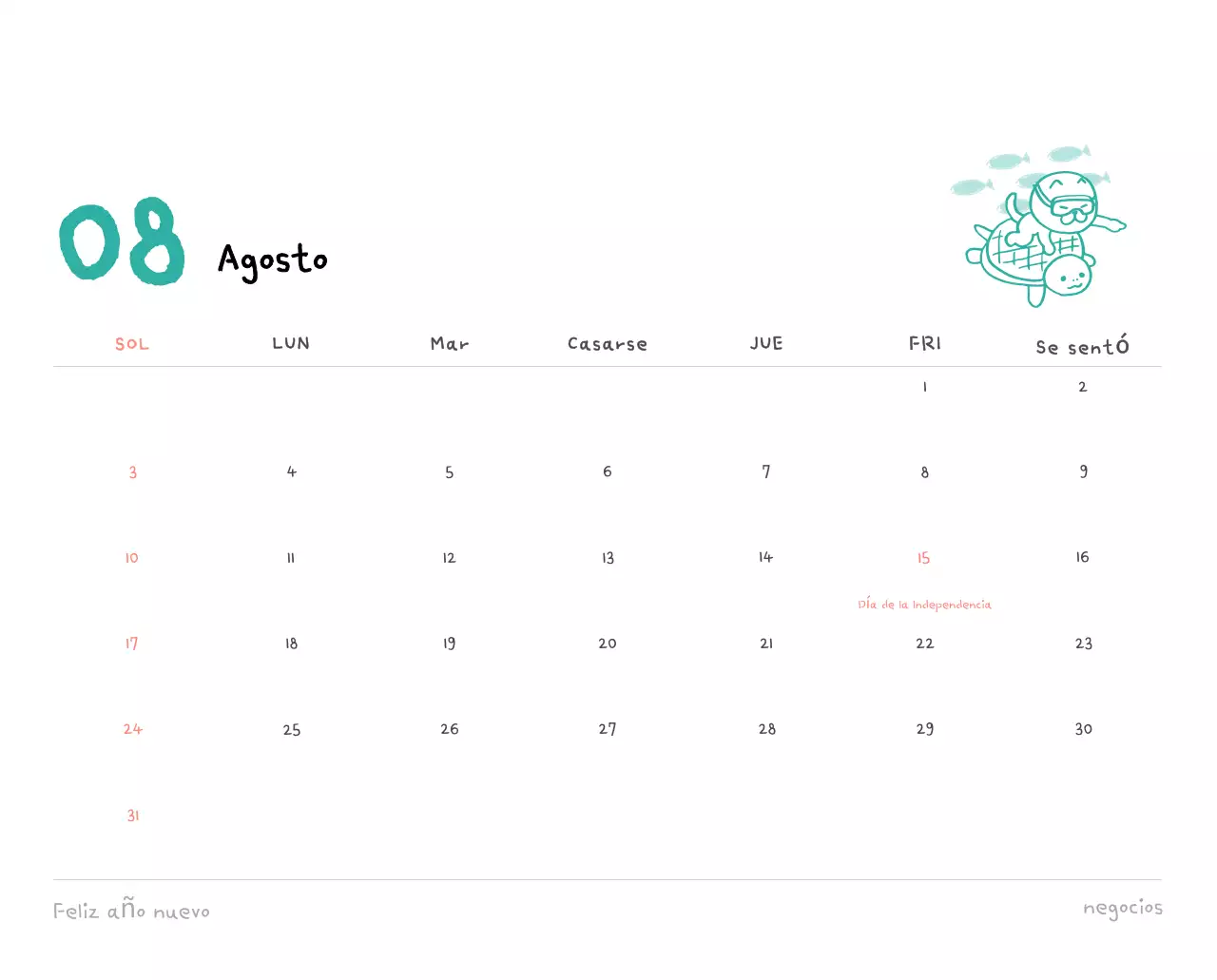 Calendario diario en marfil