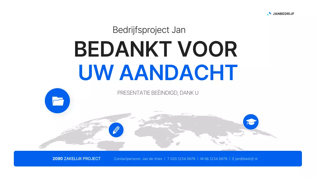 Een eenvoudig globaal bedrijfsplan in wit en blauw