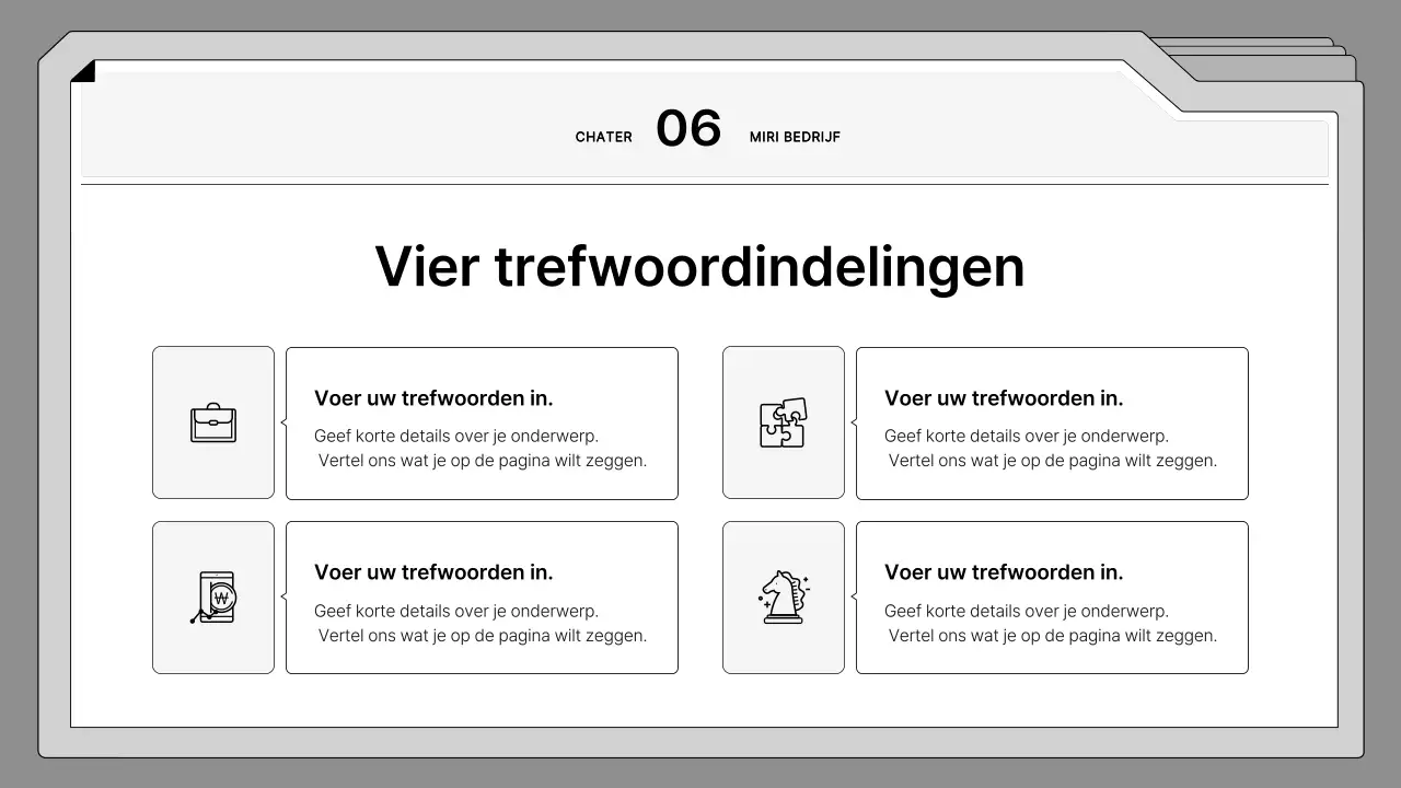 Zwart-wit, netjes ingelijst voorstel in een bestandsframe