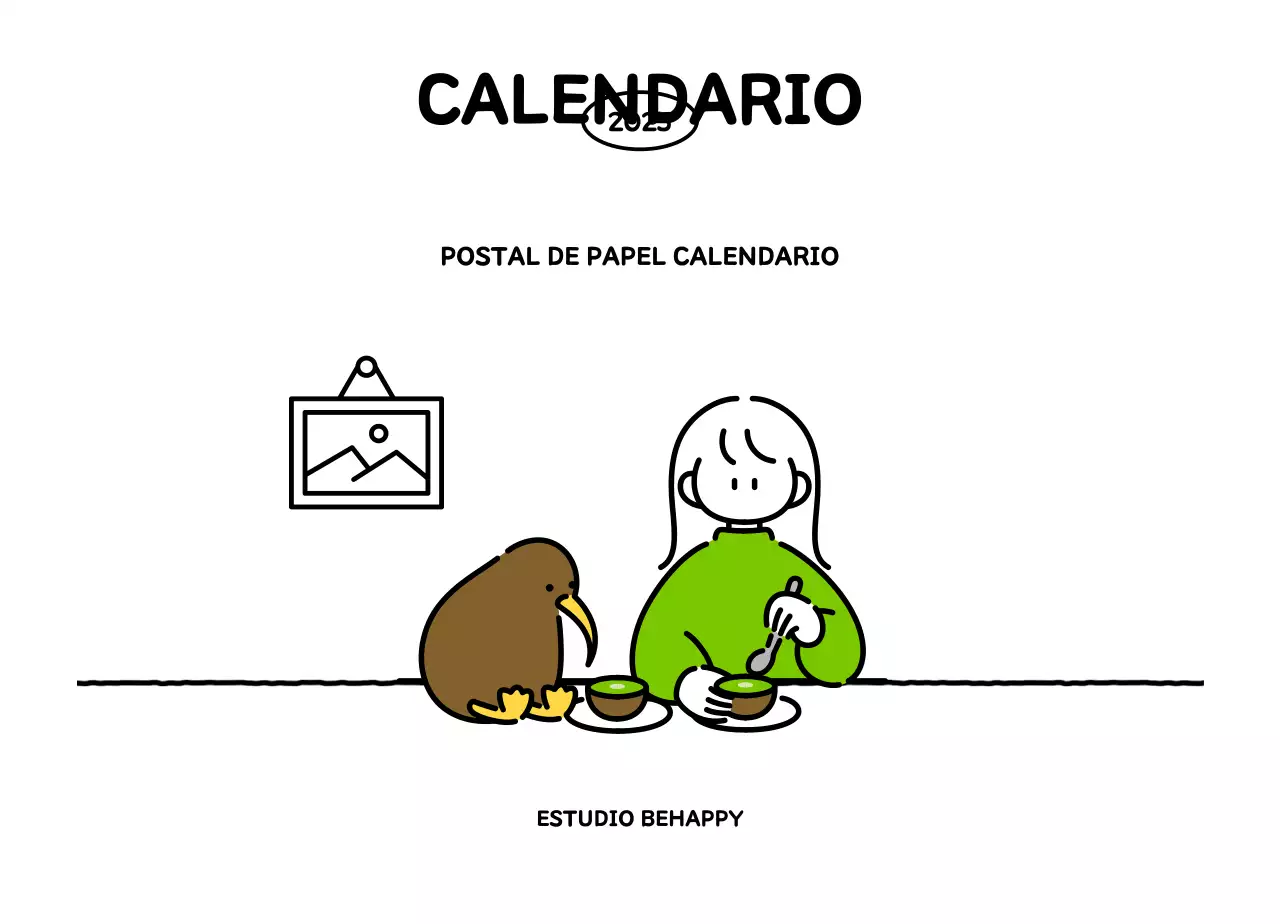 Calendario ilustrado con un bonito estilo de líneas