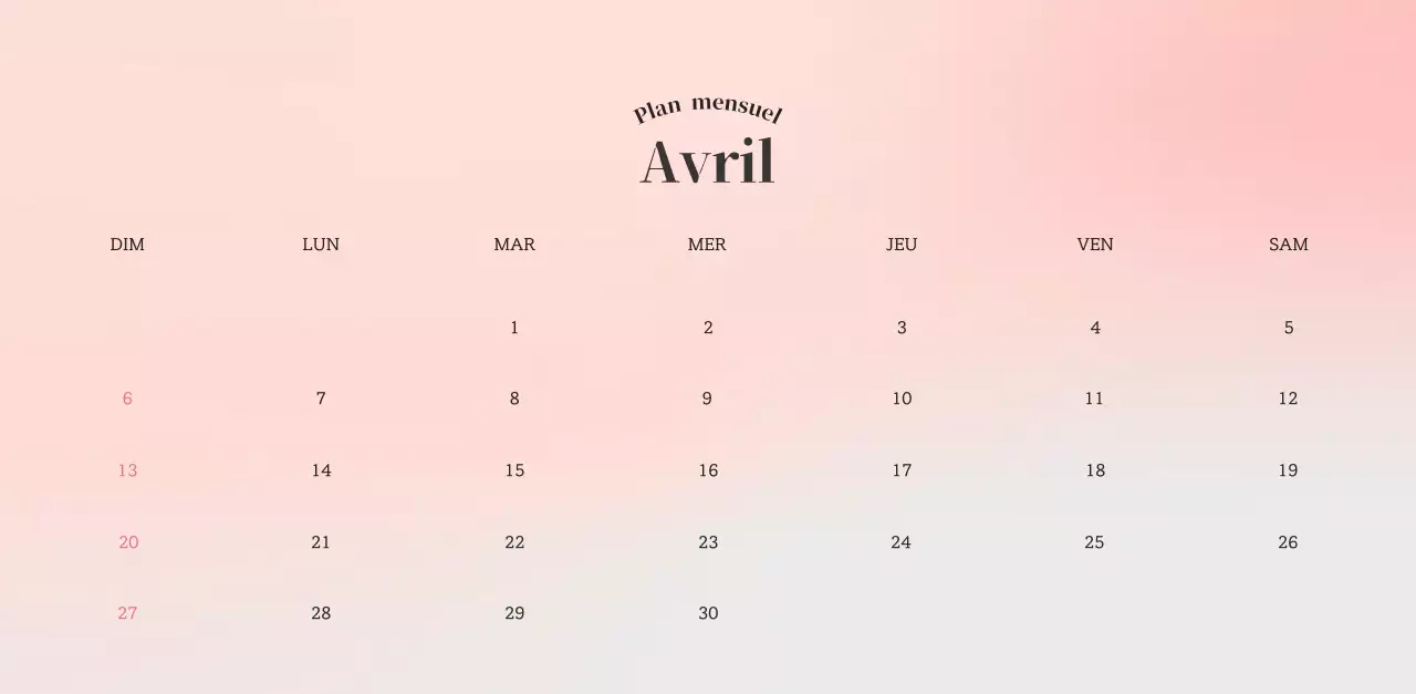 Calendrier minimaliste dégradé