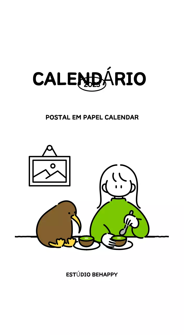 Calendário ilustrado com um estilo de linhas bonito