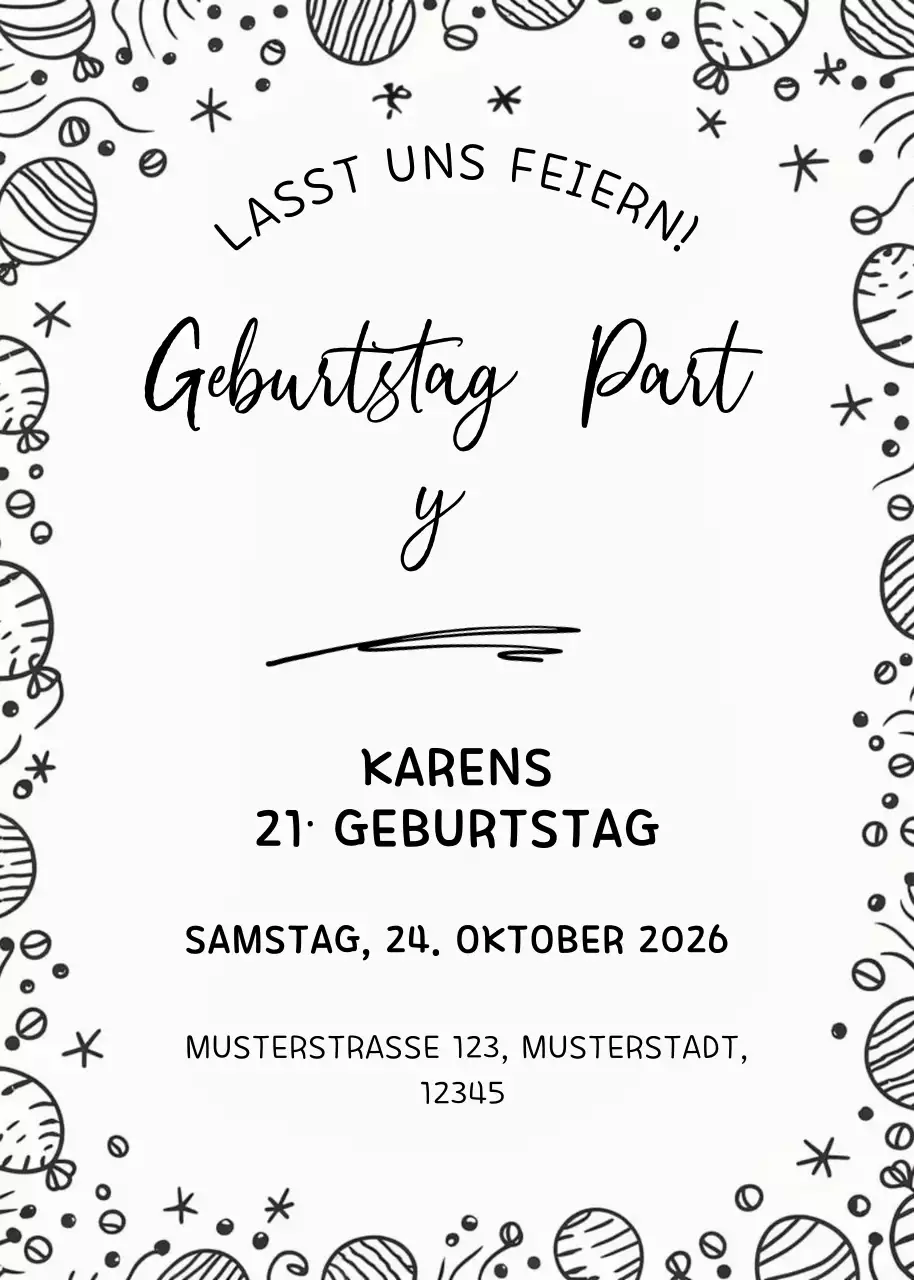 Minimalistische Geburtstagseinladung in Schwarz