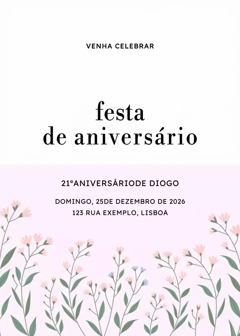 Convite de aniversário floral cor-de-rosa