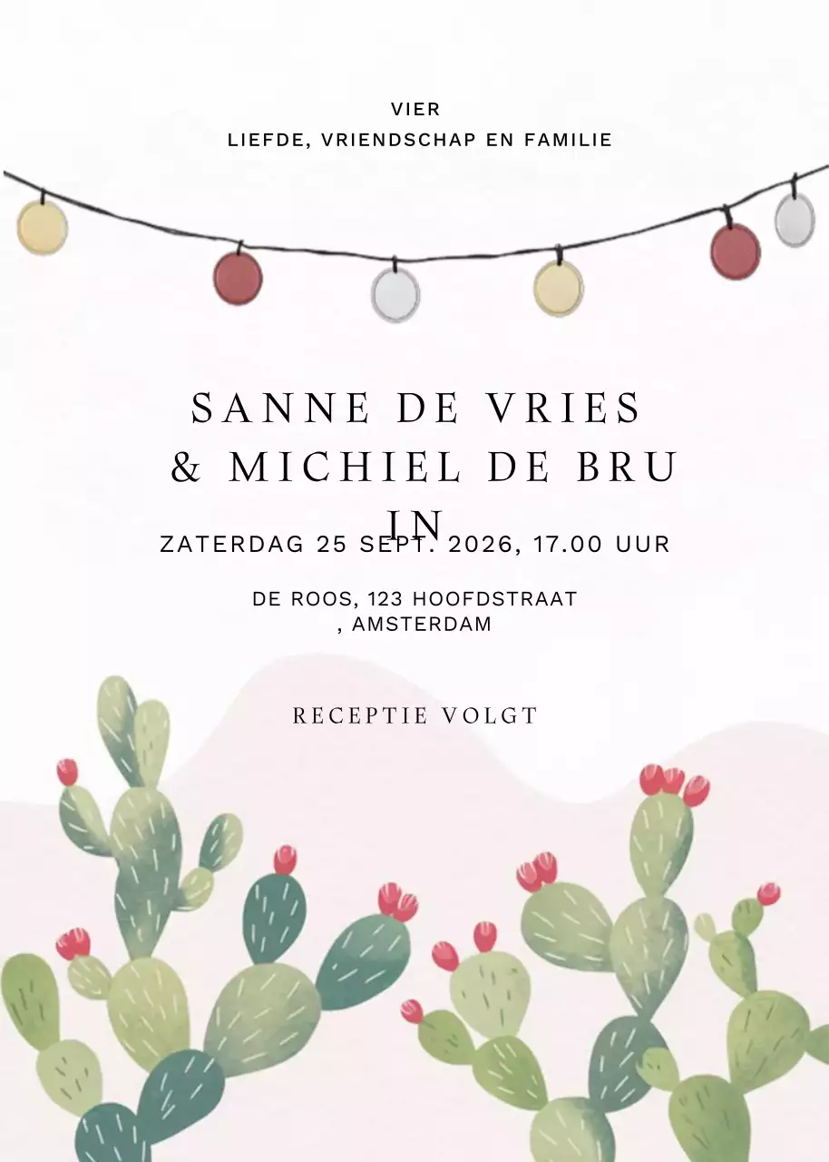 beige minimalistische huwelijksuitnodiging