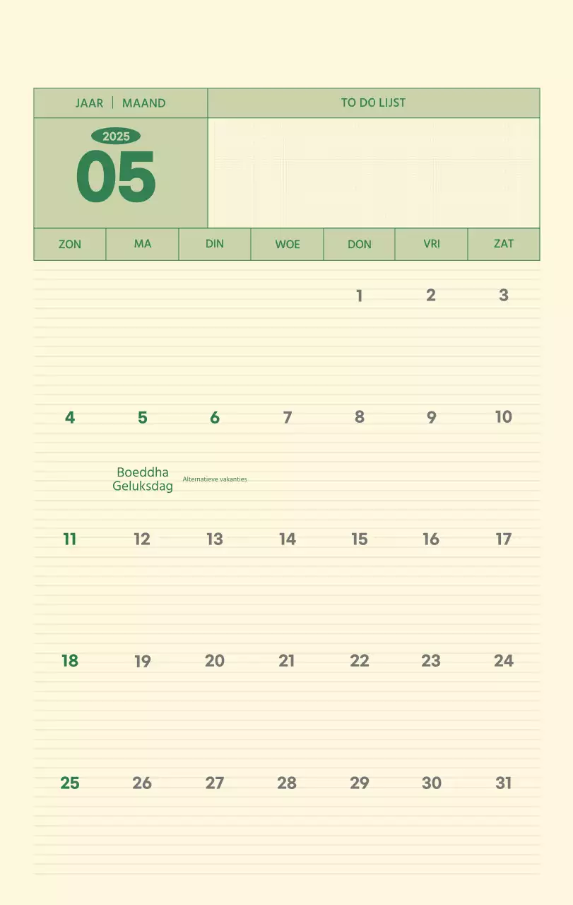 SAT D-Day notitieblok concept wandkalender in groen en lichtgeel