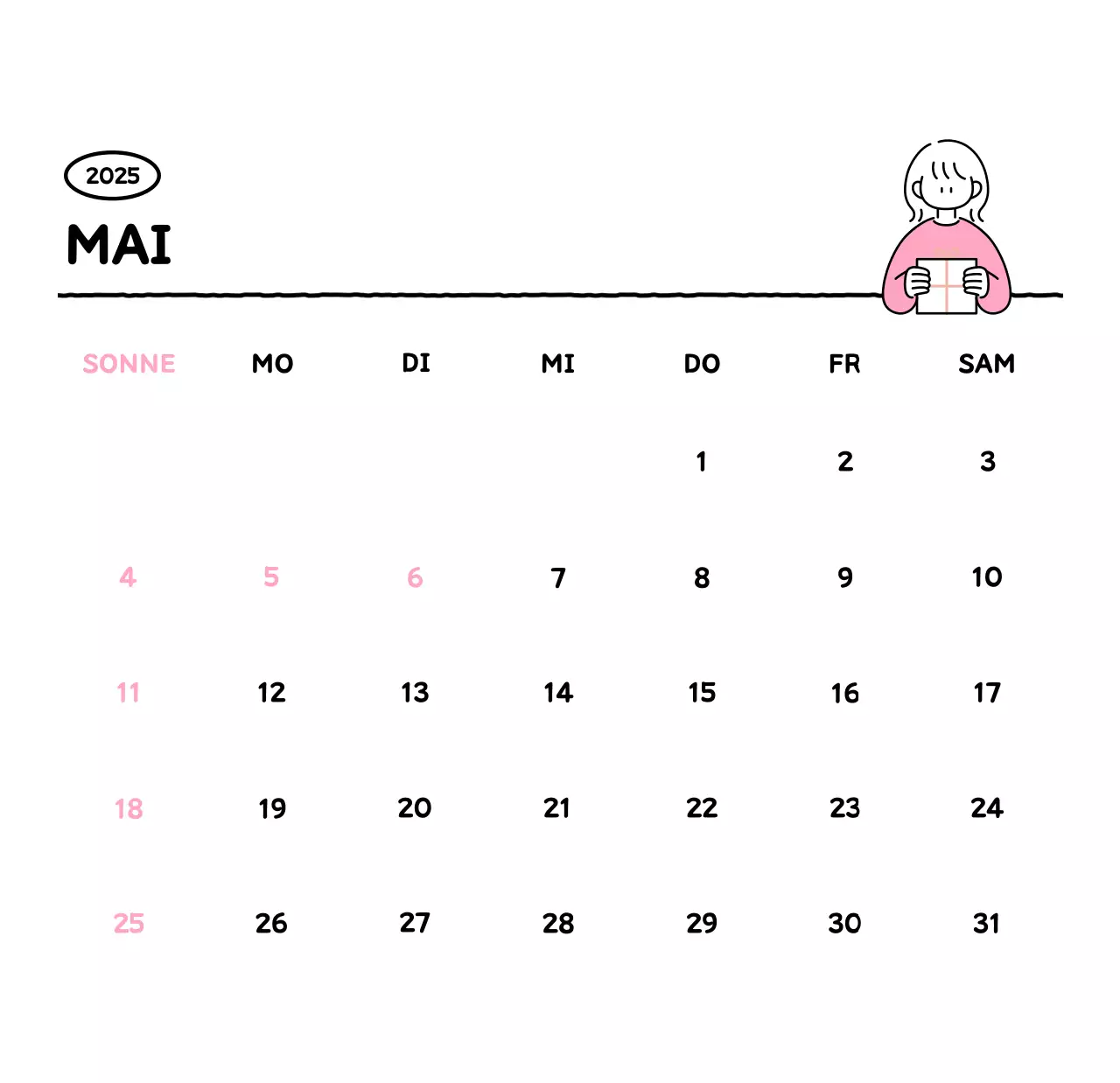 Illustrierter Kalender mit schönem Linienstil