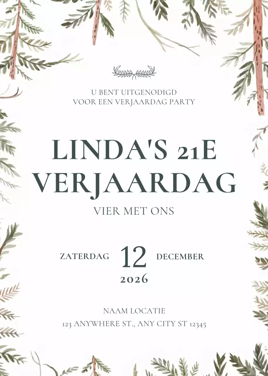 Groene botanische verjaardagsuitnodiging