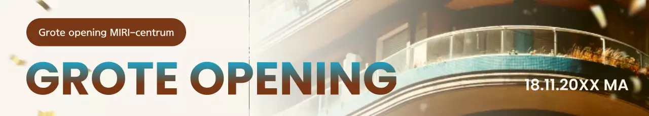 Een eenvoudige winkelopeningsadvertentie in blauw en bruin