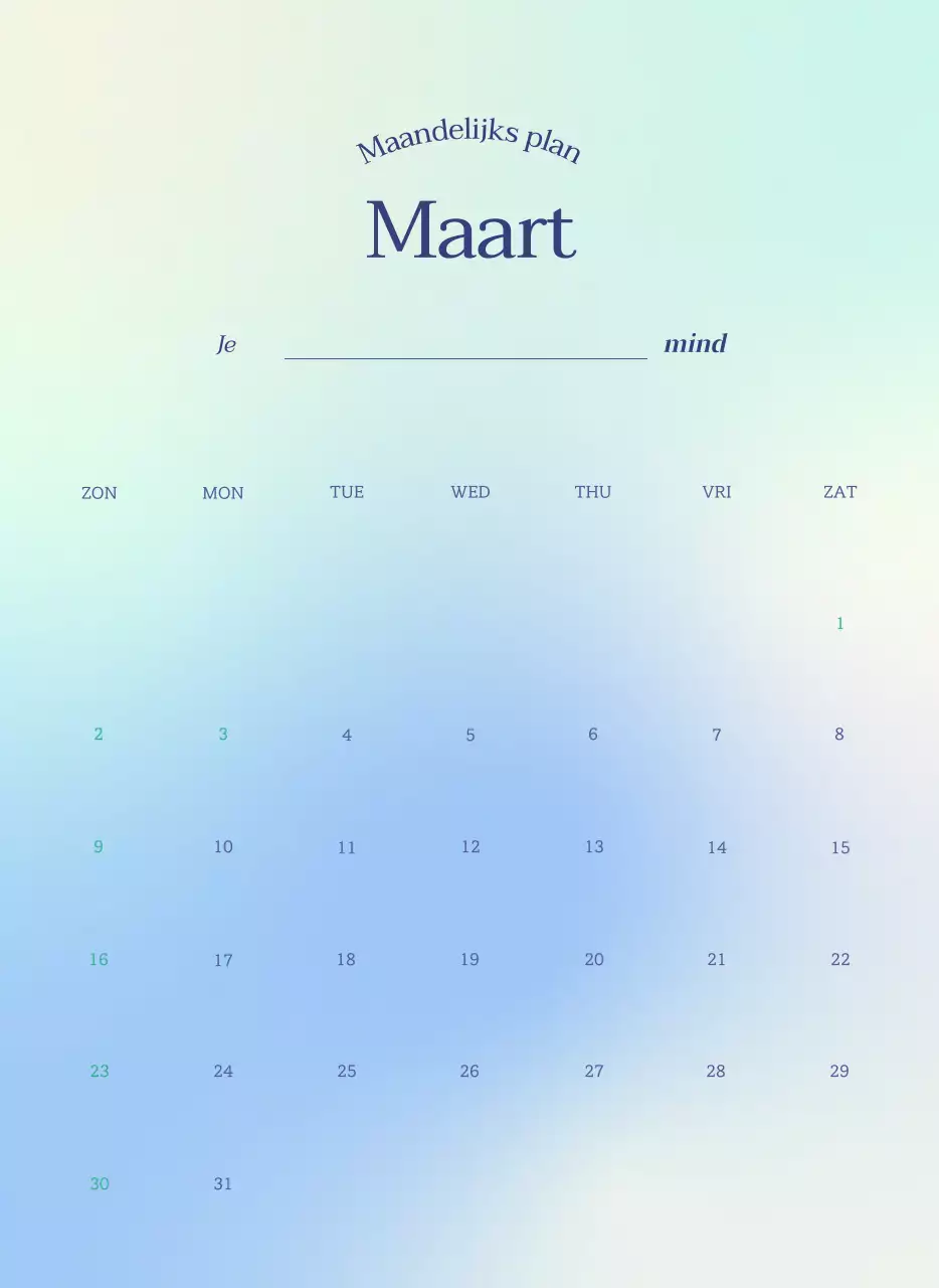 Minimalistische kalender met kleurverloop
