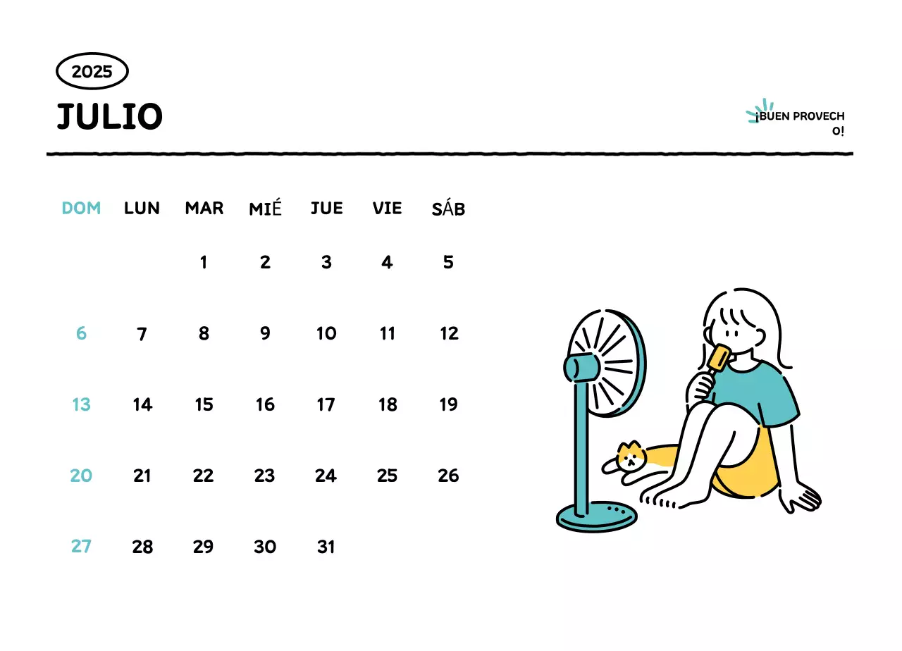 Calendario ilustrado con un bonito estilo de líneas
