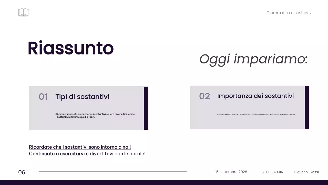 Materiale professionale minimalista per le lezioni di grammatica di 1a elementare