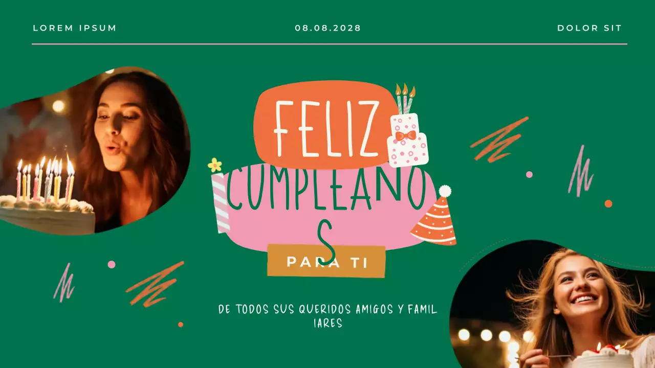 Presentación lúdica verde de feliz cumpleaños