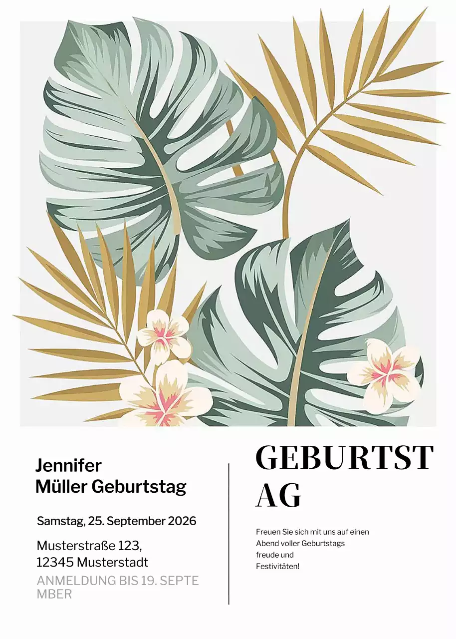 Grüne tropische Geburtstagseinladung
