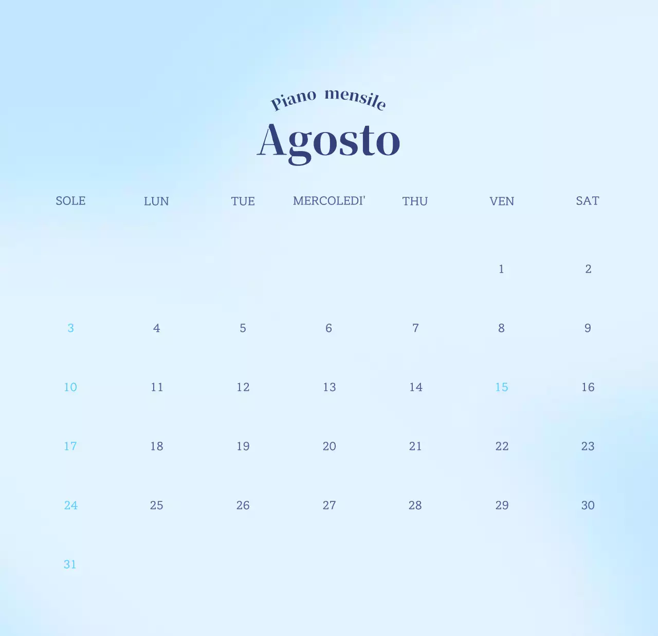 Calendario minimalista a gradi