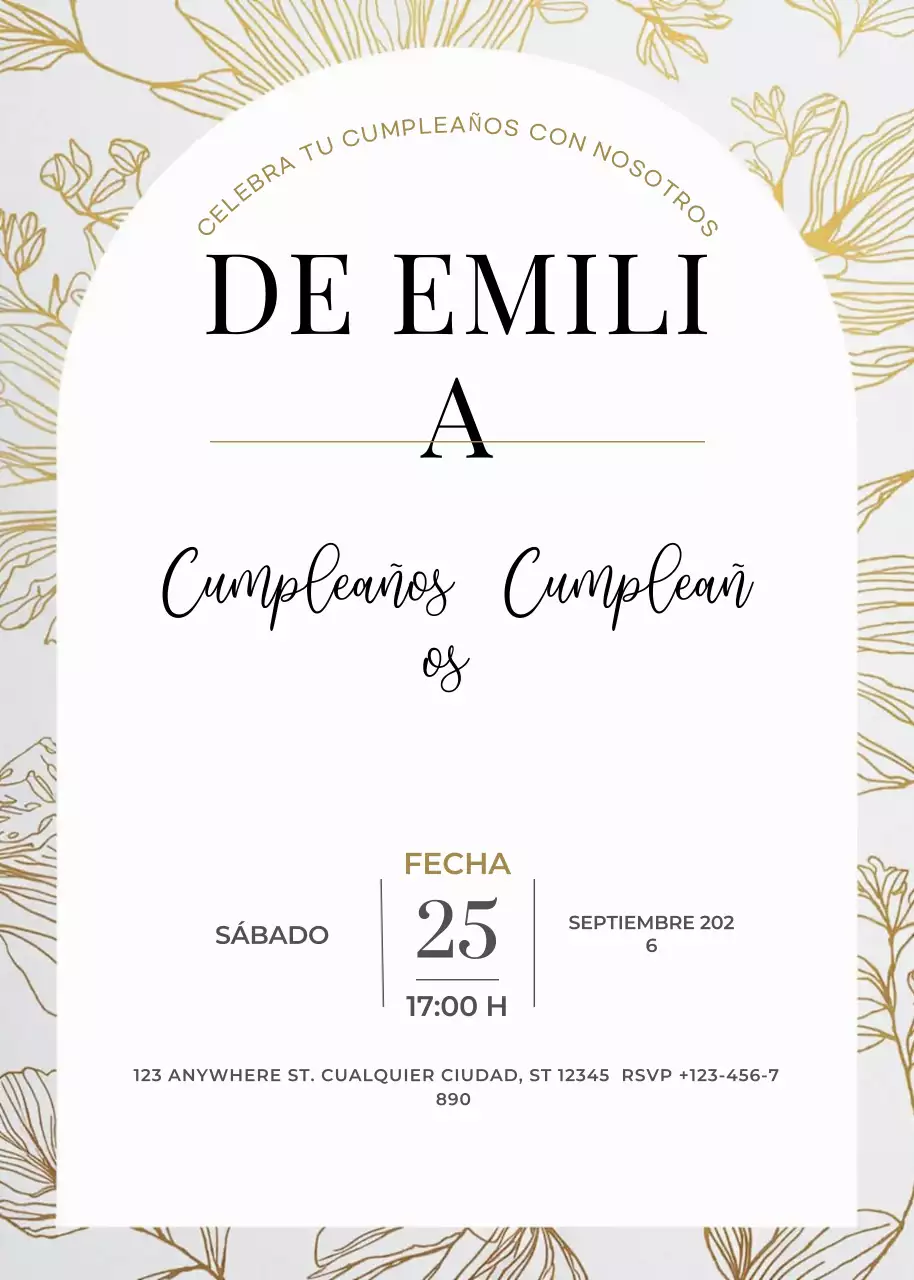 invitación de cumpleaños elegante dorada