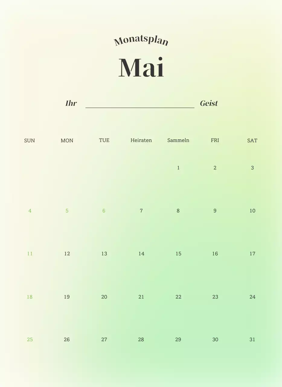 Minimalistischer Kalender mit Farbverlauf