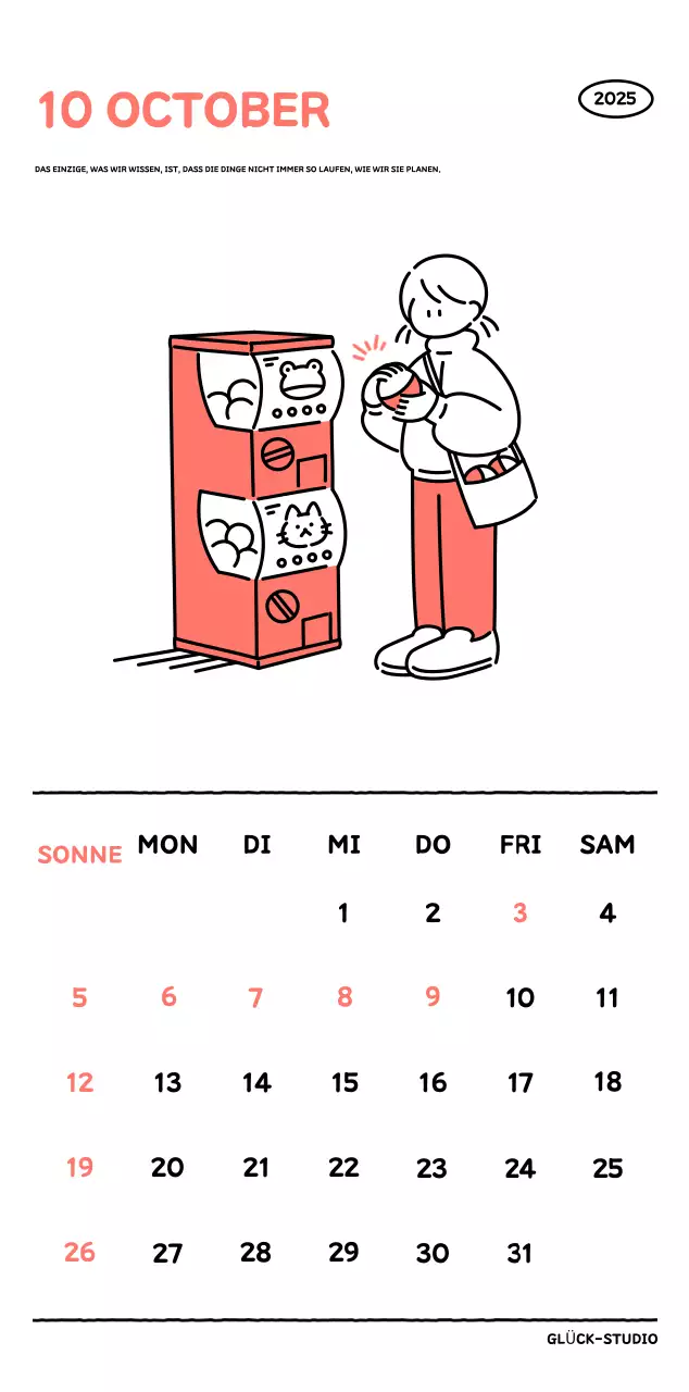 Illustrierter Kalender mit schönem Linienstil