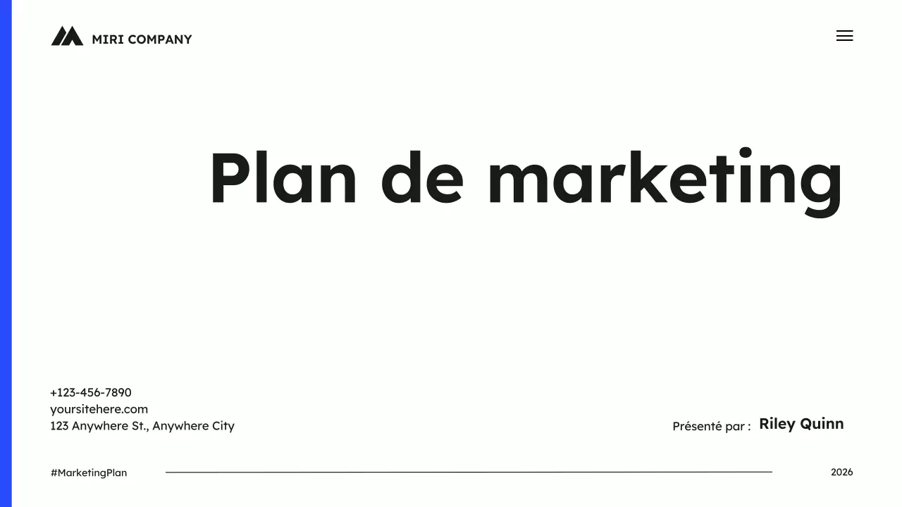 Présentation d'un plan de marketing simple et bleu
