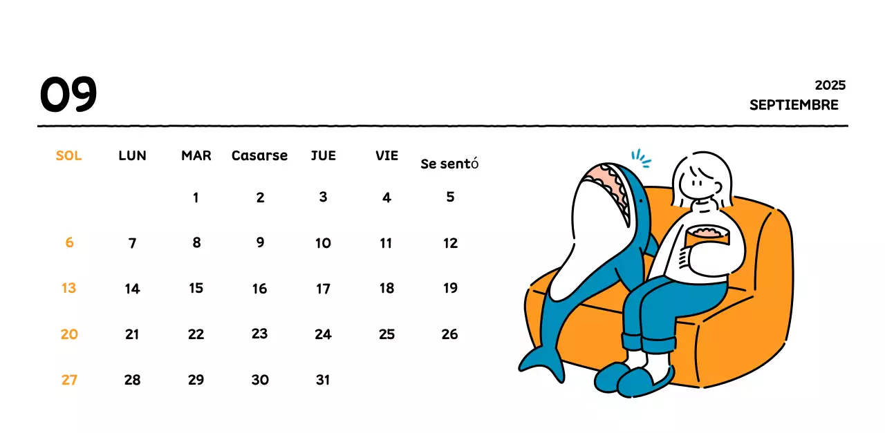 Calendario ilustrado con un bonito estilo de líneas