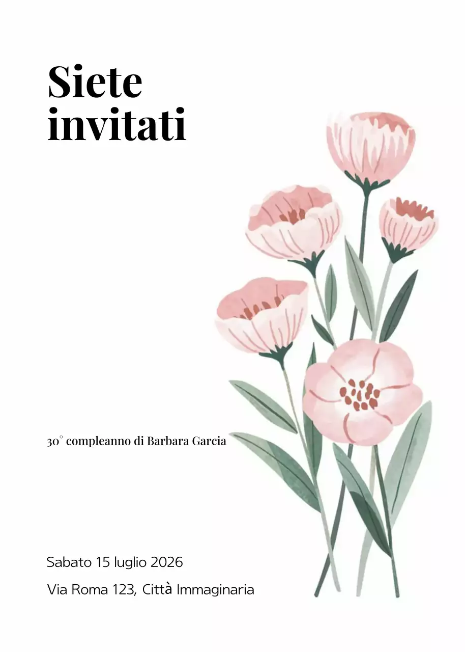 Invito di compleanno floreale rosa