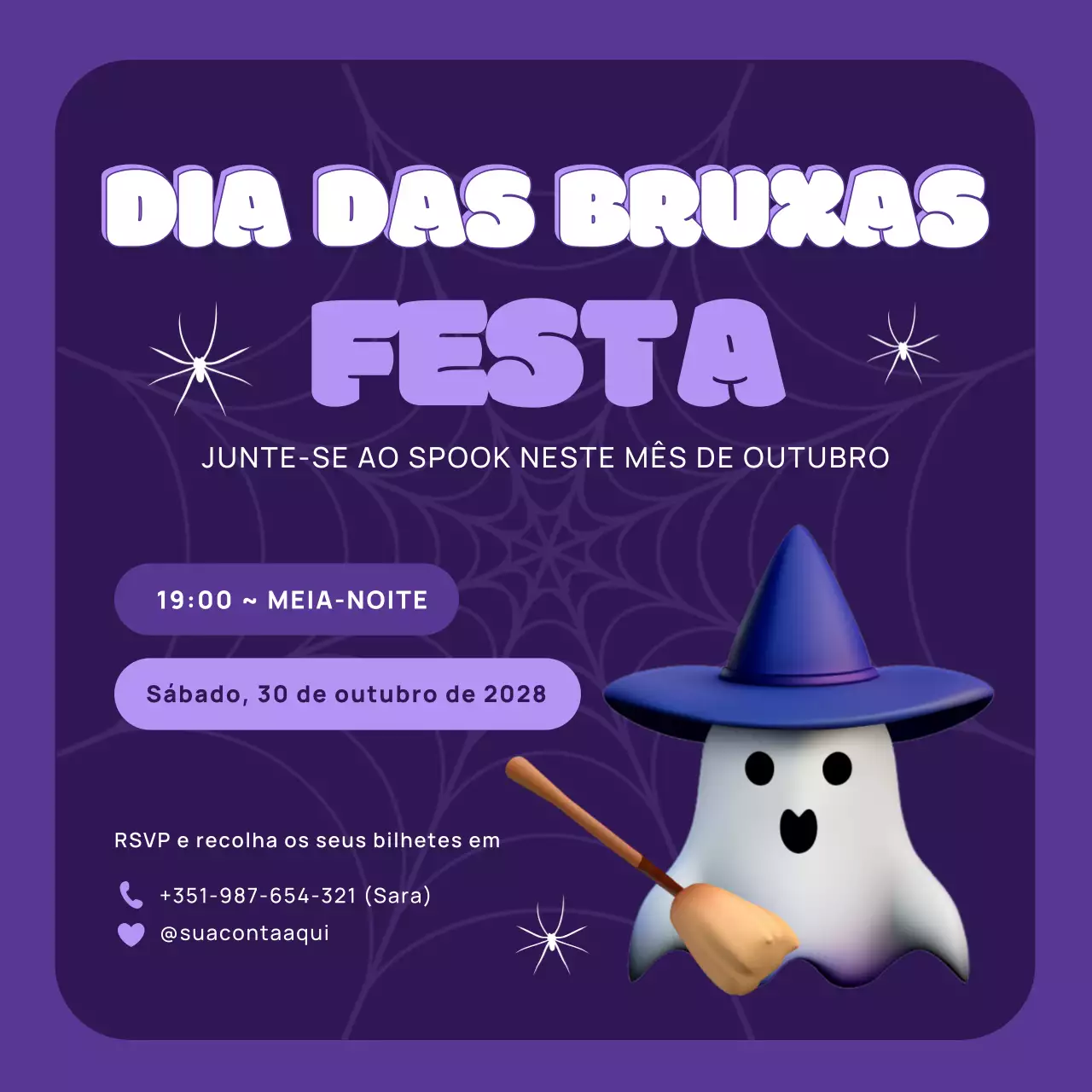 Convite para festa de Halloween 3D simples e divertido para crianças